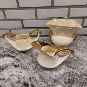 Vintage Pearl China Lusterware Hand Painted 22k Gold Trim Creamer, Sugar & Vase